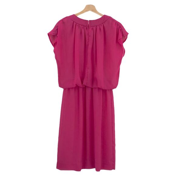 American VINTAGE JM ll US 14 80s Pink Chiffon Blouson Midi Dress Short Sleeve - Picture 2 of 7